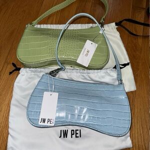 JW PEI Green and Blue Croc-Embossed Shoulder Bags